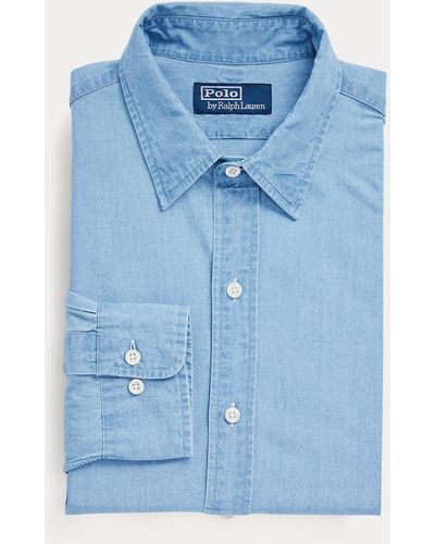 Ralph Lauren Custom Fit Indigo Chambray Overhemd - Blauw
