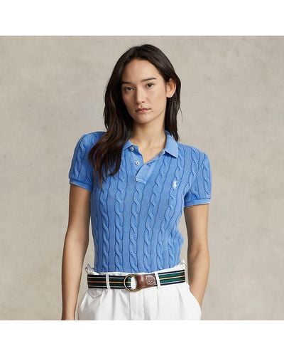Ralph Lauren Slim-Fit Poloshirt mit Zopfmuster - Blau