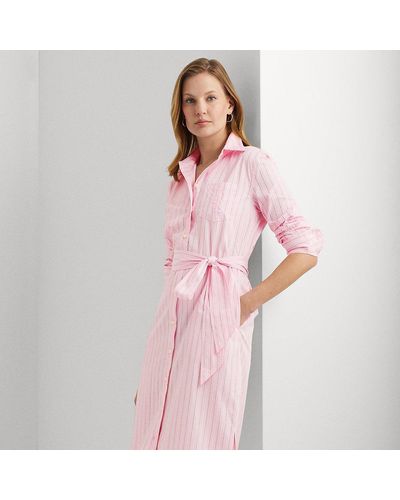 Lauren by Ralph Lauren Ralph Lauren Striped Belted Broadcloth Shirtdress - Pink