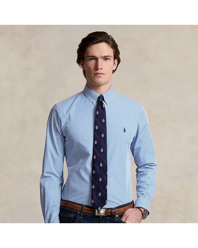 Polo Ralph Lauren Gestreiftes Custom-Fit Hemd aus Popeline - Blau