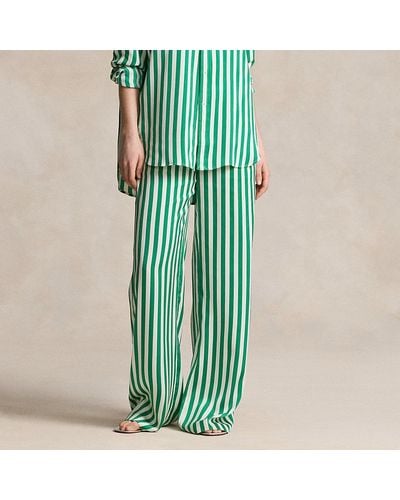 Polo Ralph Lauren Striped Silk Wide-leg Trouser - Green