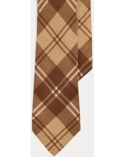 Ralph Lauren Purple Label Plaid Linen Tie - Brown