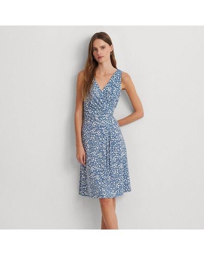 Lauren by Ralph Lauren Floral Surplice Jersey Sleeveless Dress - Blue