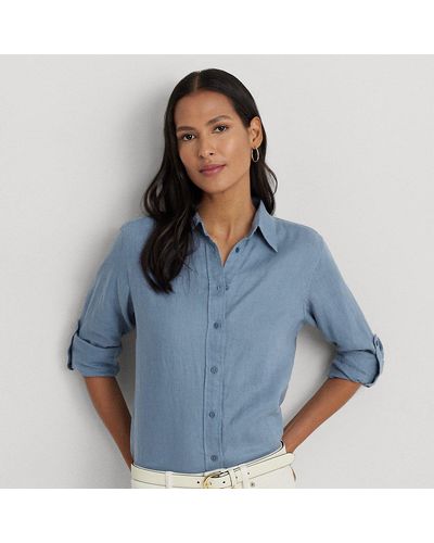 Lauren by Ralph Lauren Relaxed Fit Linen Shirt - Blue