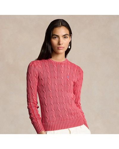 Ralph Lauren Cable-knit Cotton Crewneck Sweater - Pink