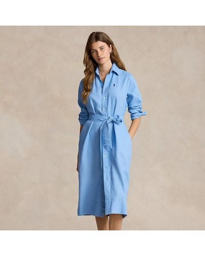 Ralph Lauren Belted Linen Shirtdress - Blue