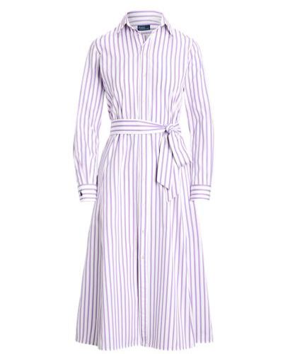 Polo Ralph Lauren Belted Striped Cotton Shirtdress - Purple