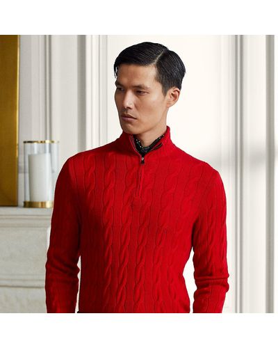Ralph Lauren Purple Label Ralph Lauren Cable-knit Cashmere Quarter-zip Sweater - Red