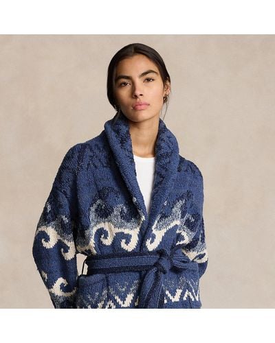 Polo Ralph Lauren Vest Met Sjaalkraag En Motief Van Golven - Blauw