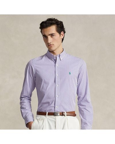 Polo Ralph Lauren Slim Fit Striped Stretch Poplin Shirt - Purple