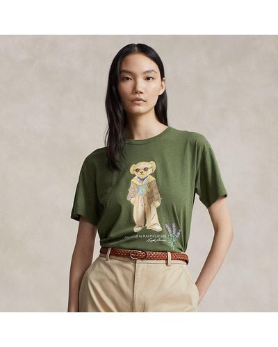 Polo Ralph Lauren T Shirt Polo Bear In Cotone Fiammato - Verde