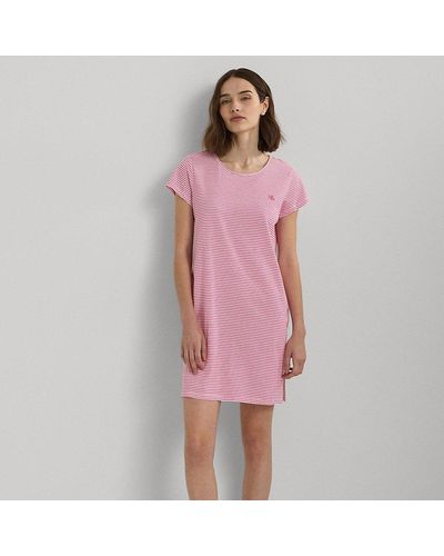 Lauren by Ralph Lauren Ralph Lauren Striped Cotton-blend Jersey Sleep Tee - Pink