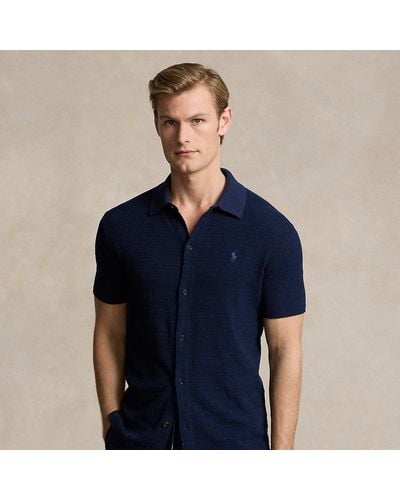Polo Ralph Lauren Strukturierter Hemdpullover mit Leinen - Blau