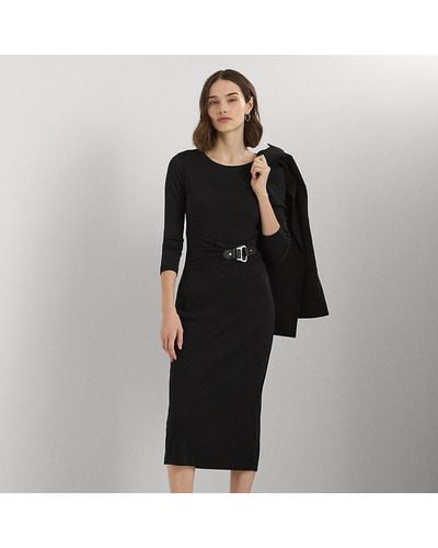 Lauren by Ralph Lauren Buckle-trim Cotton-blend Knit Midi Dress - Black