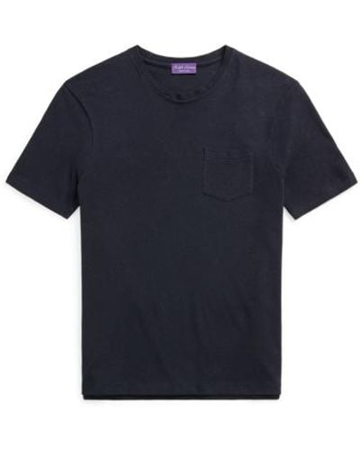 Ralph Lauren Purple Label Piqué-T-Shirt mit Tasche - Blau