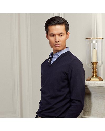 Ralph Lauren Purple Label Cashmere V-neck Sweater - Blue