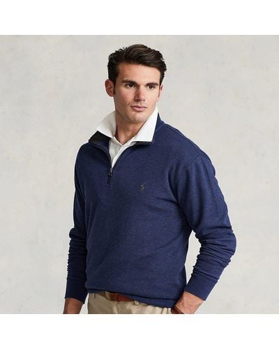 Ralph Lauren Taglie Plus - Pullover in jersey con cerniera - Blu