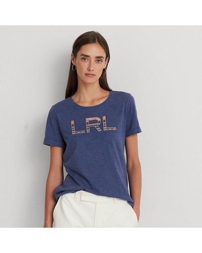 Lauren by Ralph Lauren Maglietta in jersey di cotone con logo - Blu