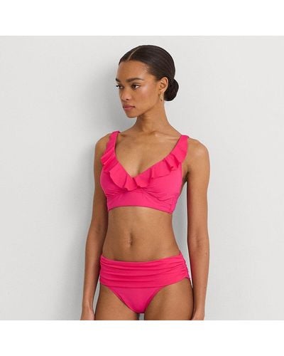 Lauren by Ralph Lauren Solid Shirred Hipster Bikini Bottom - Pink