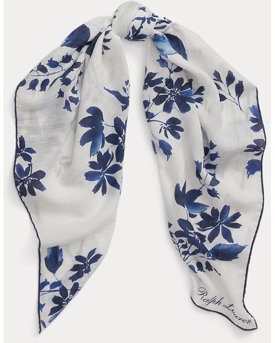 Ralph Lauren Collection Gebloemde Vierkante Sjaal Met Structuur - Blauw