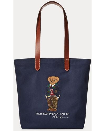 Polo Ralph Lauren Bolso Tote Shopper Sarga Con Polo Bear - Azul