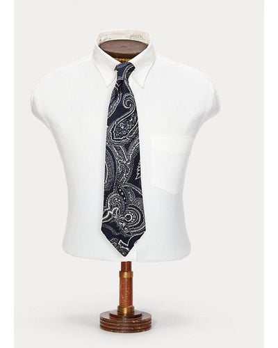 RRL Cravate motif cachemire en sergé de soie - Blanc