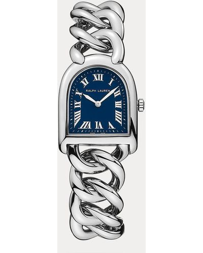 Ralph Lauren Stahl-Armbanduhr mit blauem Zifferblatt
