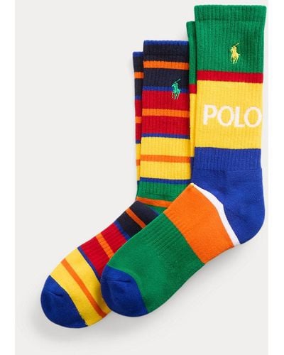 Polo Ralph Lauren Striped Cotton-blend Crew Sock 2-pack - Green