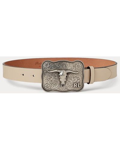 Ralph Lauren Collection Rodeo-buckle Box Calfskin Belt - Natural