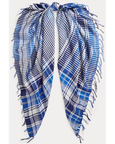 Polo Ralph Lauren Foulard scozzese in seta con frange - Blu