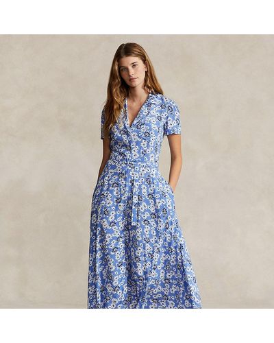 Ralph Lauren Floral Crepe Short-sleeve Dress - Blue
