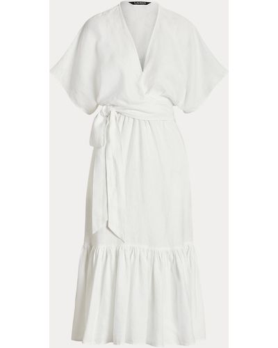 Ralph Lauren Ralph Lauren Belted Linen Wrap-style Dress - White