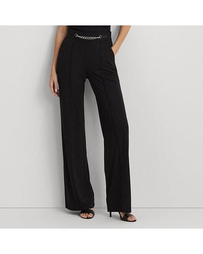 Lauren by Ralph Lauren Ralph Lauren Chain-trim Pleated Jersey Wide-leg Pant - Black