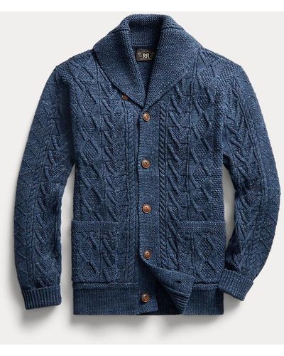 RRL Cardigan en tricot d'Aran de coton - Bleu
