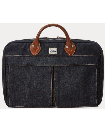 RRL Leather-trim Denim Briefcase - Blue