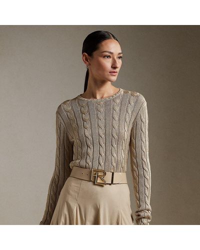 Ralph Lauren Collection Ralph Lauren Cable-knit Silk Crewneck Sweater - Gray