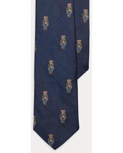 Polo Ralph Lauren Corbata de seda Repp con Polo Bear - Azul