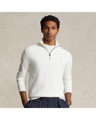 Ralph Lauren Mesh-knit Cotton Quarter-zip Sweater - White