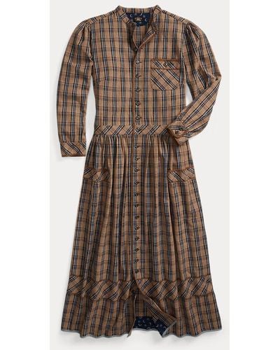 RRL Plaid Cotton Jaspe Dress - Brown