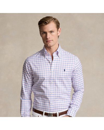 Ralph Lauren Custom Fit Plaid Pinpoint Oxford Shirt - Blue