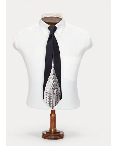 RRL Corbata de seda con gráfico hecha a mano - Blanco