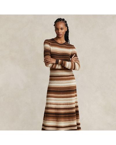 Polo Ralph Lauren Striped Wool-blend Jumper Dress - Brown