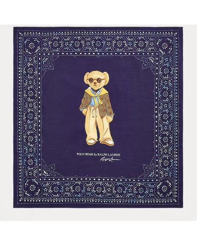 Polo Ralph Lauren Pañuelo de seda y algodón con Polo Bear - Azul