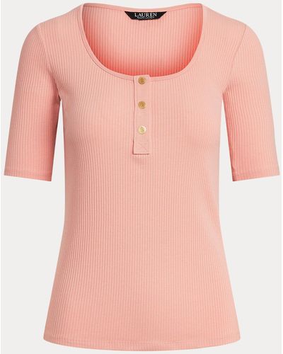 Ralph Lauren Elbow-sleeve Henley Top - Pink