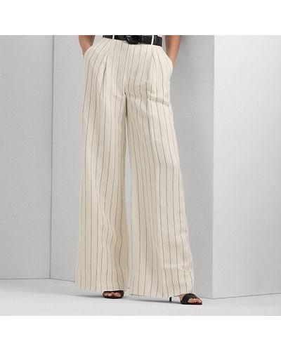 Lauren by Ralph Lauren Ralph Lauren Striped Linen-blend Wide-leg Pant - Natural