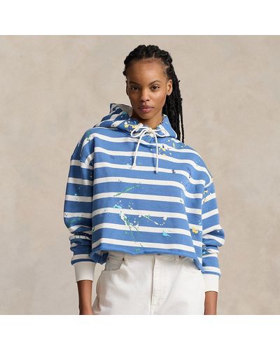 Polo Ralph Lauren Paint-splatter Striped Fleece Hoodie - Blue