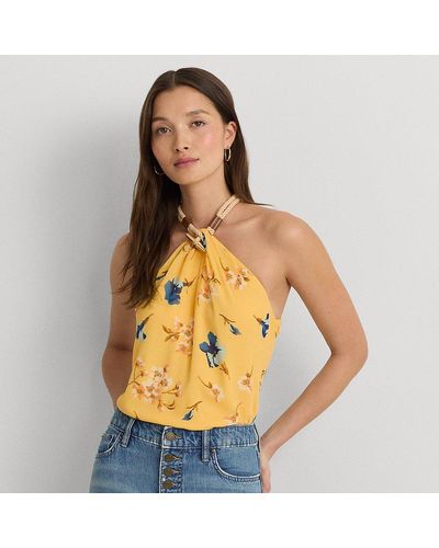 Lauren by Ralph Lauren Floral Crinkle Georgette Halter Top - Orange