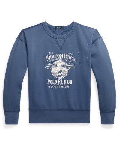 Polo Ralph Lauren Vintage Fleece Sweatshirt Met Afbeelding - Blauw