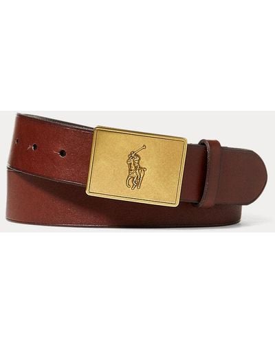 Polo Ralph Lauren Cinturón de piel con hebilla de placa con caballo - Marrón