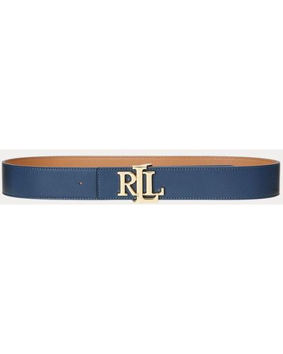 Lauren by Ralph Lauren Logo Reversible Leather Wide Belt - Blue